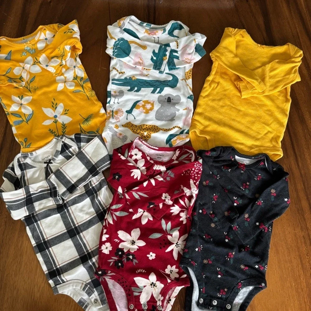 Carter’s Baby Girl Set of 6 Onesies Bundle size 6M